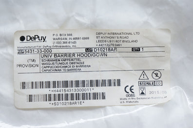 DePuy 5431-33-000 Univ Barrier Hood/Gown (x)